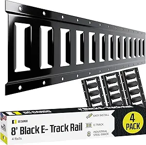 DC Cargo Mall Indoor E-Track Tie-Down Rail Kit – 8’ (4-Pack) | Powder-Coated Black | Heavy-Duty Cargo Securing for Garages, Vans, Trailers, Motorcycles, and ATVs | Supports Up to 2,000 lbs