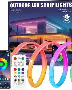100FT Waterproof Outdoor LED Strip Lights – RGB Color-Changing Rope Lights with App & Remote Control, IP67 Rated for Garden, Patio, Pool, and Balcony Decoration