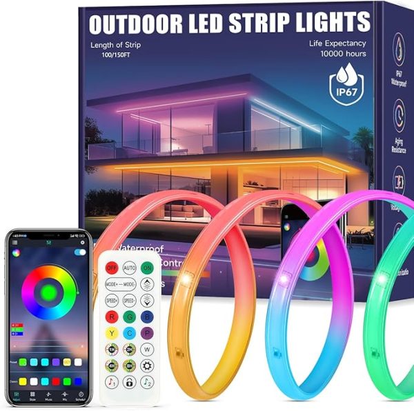 100FT Waterproof Outdoor LED Strip Lights – RGB Color-Changing Rope Lights with App & Remote Control, IP67 Rated for Garden, Patio, Pool, and Balcony Decoration