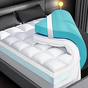 Dual-Layer Memory Foam Mattress Topper – 2" Pillow-Top & 2" Cooling Gel Foam for Pain Relief, Ultra Comfort, Odor-Free, Queen Size with Supportive Mattress Pad Cover