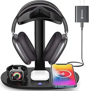 Suguder 4-in-1 AirPods Max Charging Stand – 15W Wireless Charger & Desk Organizer