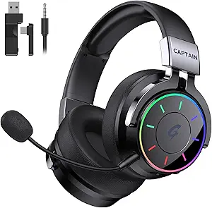 COOLV Wireless Gaming Headset 2.4GHz – PC, PS5, PS4 | RGB Lighting, 60-Hour Battery, 7.1 Surround Sound, Bluetooth 5.4, Built-in Mic (Black)