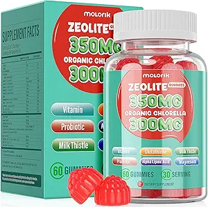Zeolite Detox Gummies for Kids & Adults – 350mg Zeolite with 300mg Organic Chlorella, Glutathione, Probiotics, and Vitamins D3, E, C, B6, B12 – Immune and Gut Support – Apple Flavor – 30 Servings