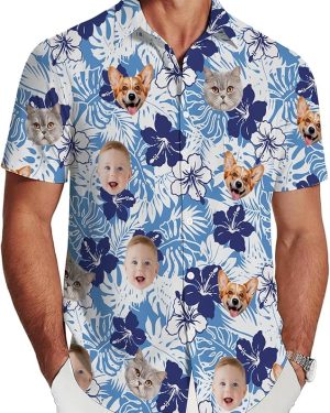 "Custom Hawaiian Shirt with Personalized Face Photo – Unisex Floral Button-Down Beach Shirt for Men & Women"