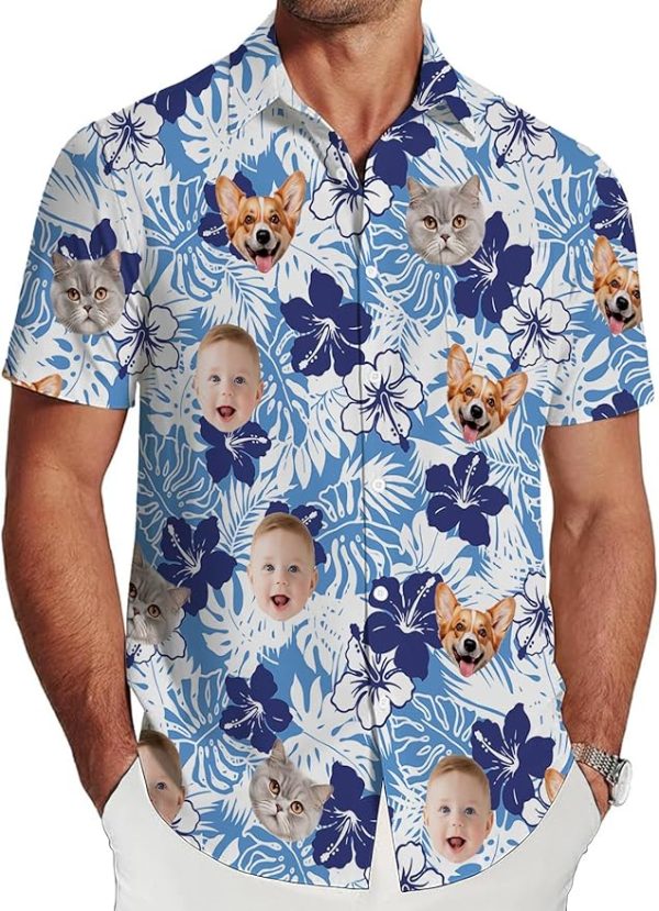 "Custom Hawaiian Shirt with Personalized Face Photo – Unisex Floral Button-Down Beach Shirt for Men & Women"