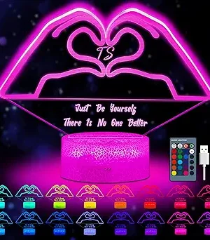 Heart Hands 3D Night Light – 16-Color LED Lamp with Remote & Touch Control, Stylish Room Decor for Girls, Teens & Women, Perfect Gift for Music Lovers and Pop Culture Fans