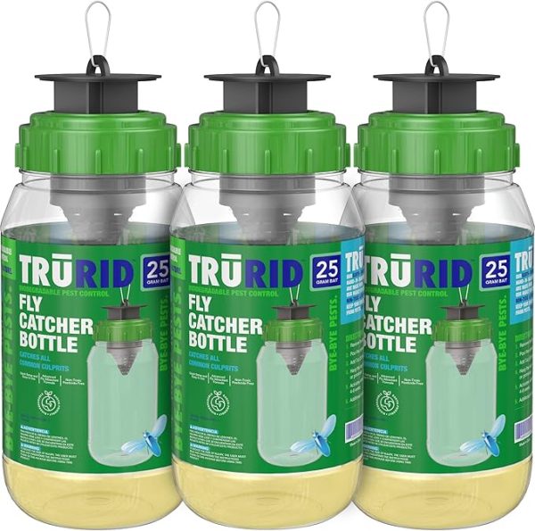 Reusable Outdoor Hanging Fly Traps (3-Pack) – Natural, Non-Toxic Fly Catcher for House Flies & Horse Flies – Just Add Water – Ideal for Gardens, Backyards & Barns