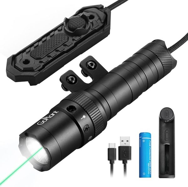 2500-Lumen Tactical Rifle Flashlight – Aircraft-Grade Aluminum LED Weapon Light with M-LOK Laser, Rail Mount, Strobe Mode, and Remote Switch