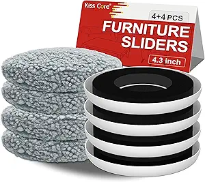 New Upgraded Furniture Movers Sliders – 8-Pack (4 Sliders + 4 Hardwood Socks), 4.3" Multi-Surface Moving Pads with Groove Design, Round Shape – Protect Floors and Effortlessly Move Furniture