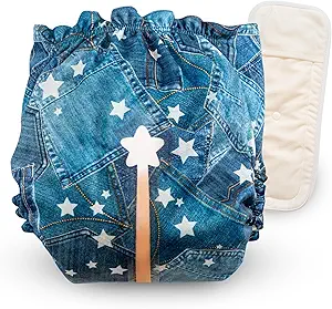 Reusable Cloth Diapers with Wetness Indicator – Adjustable One-Size Washable Diaper (11–33 lbs, 0–3 Years) with Waterproof Skin-Friendly Cover & Insert, Includes Swim Diaper – Cowboy Design