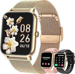 Gold Smartwatch for Women – Fitness Tracker with Heart Rate Monitor