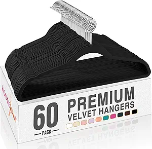 HOUSE DAY Black Velvet Hangers – 60 Pack