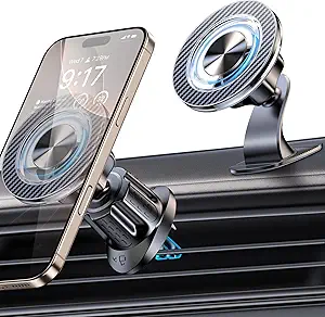 MagSafe Car Mount Magnetic Phone Holder [2025 Upgraded with 22X Strong Magnets & Double Hooks] – Universal Car Stand for Dashboard, Vent, and GPS, Compatible with iPhone 16/15/14/13/12 and Android Devices
