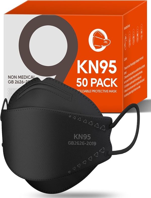 50-Pack Adult KN95 Face Masks – Breathable, Comfortable, Disposable with ≥95% Filtration Efficiency, Black