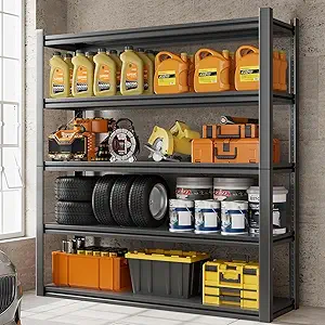 72" H Heavy Duty Garage Shelving – 2000 lbs Capacity, 5-Tier Adjustable Metal Storage Rack, 16" D x 35.5" W x 72" H, Black – Ideal for Garage, Industrial, and Utility Storage