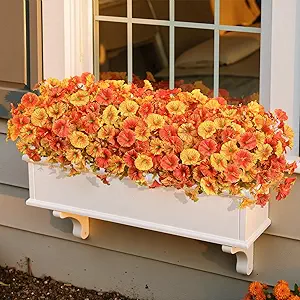 20 Bundles of Artificial Fall Flowers – UV Resistant Morning Glory in Vibrant Yellow & Orange – Lifelike Silk Faux Plants for Outdoor Decor, Perfect for Planters, Porches, Patios, Yards, and Balconies