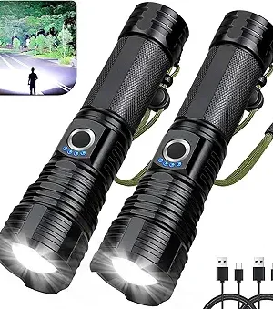 2-Pack High-Powered Rechargeable LED Flashlights – 3000 Lumens Super Bright, 5 Modes, Waterproof,