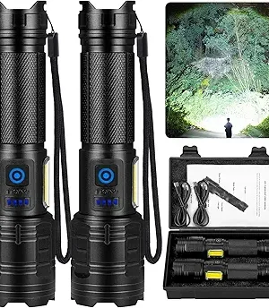 2-Pack High-Powered Rechargeable Flashlights – 90,000 Lumens, Super Bright with 7 Modes