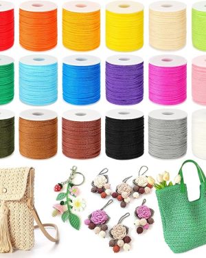 18-Roll Polyester Macrame Cord – 2mm x 990 Yards (2952 ft) | Polypropylene Cord for Macrame, Crochet, and Crafts | Colorful Yarn for Wall Hangings, Bags, Carpets, and More