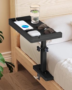 Adjustable Bamboo Bedside Shelf with Sturdy Metal Pole – Clip-On Nightstand Organizer for College Dorms, Apartments, and Bunk Beds