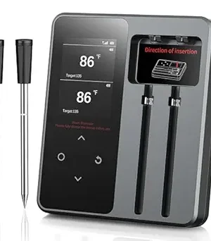 Wireless Meat Thermometer with App Control – 600FT Bluetooth Range, Dual Probes & 6 Sensors, 0.5s Instant Read, LCD Display, IP67 Waterproof, Real-Time Monitoring & Smart Alerts for BBQ, Grill, and Oven