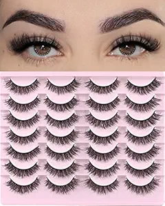 FARRED Short Natural Mink Lashes – 14 Pairs, Wispy & Fluffy Cat-Eye Strip Eyelashes (F1 | 8-14mm) – Perfect for Daily Makeup, MUA, and Beginners