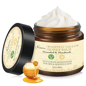 Organic Grass-Fed Beef Tallow Face Balm – 2oz Unscented Whipped Tallow & Manuka Honey Moisturizer – Nourishing Face Cream for Sensitive Skin