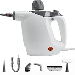 Handheld Steam Cleaner for Home – Includes 16 Accessories, Automatic Steam Switch, Ideal for Living Room, Kitchen, Bathroom, and Car Cleaning (Pearly White)