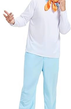 Men’s Halloween Detective Costume – Mystery-Solving Cartoon Character Outfit with Wig, Scarf, Shirt & Pants for Movie Cosplay