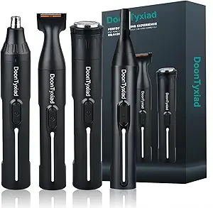 4-in-1 Rechargeable Ear & Nose Hair Trimmer – Professional, Painless Eyebrow & Facial Hair Grooming for Men & Women, Powerful Motor with Dual-Edge Blades, Black