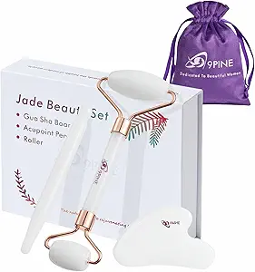 Jade Roller & Gua Sha Beauty Pen Set – Face Massager & Skincare Tools, Reduces Redness, Smooths Fine Lines & Wrinkles, Self-Care Gift for Women (White)