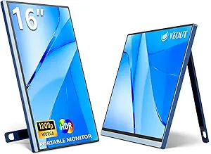 16-Inch Portable Monitor for Laptop – 1920×1200 FHD IPS Display, 16:10 Ratio, 100% sRGB, Aluminum Stand, USB-C & Mini HDMI – Ideal for PC, Smartphone, and Office Use