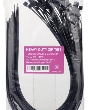 Heavy-Duty Extra-Long Cable Ties – 26 Inch, Black, 60-Pack Durable, large zip ties designed for heavy-duty use. Perfect for bundling cables, securing items, and versatile home or industrial applications.