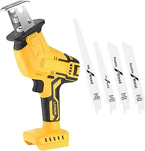 Cordless Reciprocating Saw, Compatible with Dewalt 20V Battery – 150W Brush Motor, Variable Speed (0–3500 SPM), Includes 4 Saw Blades for Cutting Wood, Metal, and PVC (Battery Not Included)