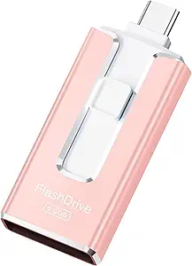 512GB MFi-Certified 3-in-1 Flash Drive for iPhone, iPad, Android & PC – High-Speed USB/Type-C Memory Stick for Photos & Videos (Rose Pink)