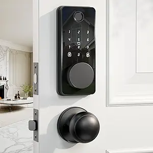 Smart Keyless Entry Door Lock with Dual Knobs – Fingerprint Recognition, Keypad Access, Auto & One-Touch Locking, App Control, Easy Installation, Long-Lasting 12-Month Battery – Perfect for Front Doors