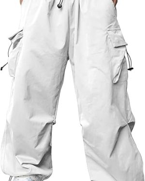 JMIERR Men’s Baggy Cargo Pants – Trendy Loose-Fit Harem Joggers with Pockets, Casual Streetwear Parachute Style