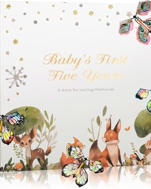 First 5 Years Baby Memory Book – Milestone Keepsake for Girls & Boys, Gender-Neutral Baby Photo Album, Perfect for Baby Showers, Gender Reveal Gifts, with 4 Flying Butterfly Design