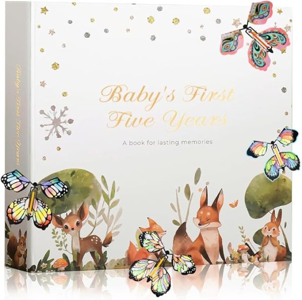 First 5 Years Baby Memory Book – Milestone Keepsake for Girls & Boys, Gender-Neutral Baby Photo Album, Perfect for Baby Showers, Gender Reveal Gifts, with 4 Flying Butterfly Design