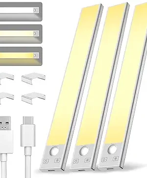 8-Inch Rechargeable Motion Sensor LED Under-Cabinet Lights – Wireless, Battery-Operated, Ideal for Kitchen, Stairs, Hallways (3-Pack)