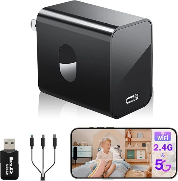 4K Mini WiFi Security Camera – Dual-Band (2.4G/5G), Charger-Style Body Cam with 160° Wide Angle, Night Vision & Motion Detection – Ideal Nanny Cam for Home Security