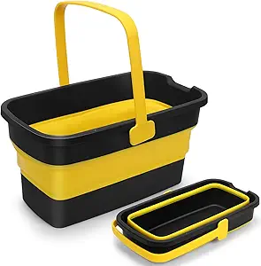 3-Gallon Collapsible Mop Bucket with Handle – Silicone Square Wash Bucket for Window Cleaning, Car Washing, and Household Storage Organizer