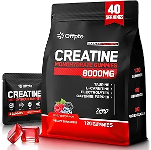 Sugar-Free Vegan Creatine Monohydrate Gummies for Men & Women – Chewable Travel Packets (8g per Packet) with Taurine for Muscle, Energy, Focus, and Pre-Workout Support – 120 Count