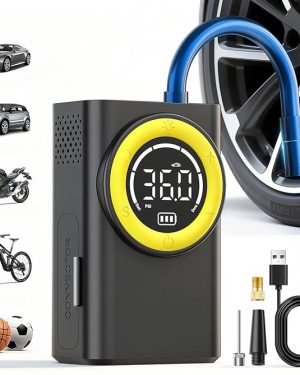 Portable Tire Inflator & Air Compressor – 150 PSI Cordless Air Pump with Digital Pressure Gauge, LED Light, and Fast Inflation – Perfect for Car, Motorcycle, Bike, and Sports Balls