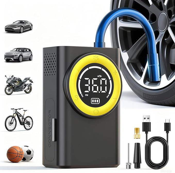Portable Tire Inflator & Air Compressor – 150 PSI Cordless Air Pump with Digital Pressure Gauge, LED Light, and Fast Inflation – Perfect for Car, Motorcycle, Bike, and Sports Balls