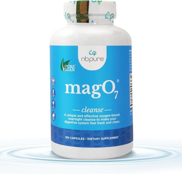 nbpure MagO7 – Natural Colon Cleanse & Detox Supplement – Supports Occasional Constipation Relief, Gentle Stool Softening & Bloating Reduction – Ozonated Magnesium Oxide Formula – 180 Capsules