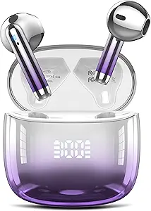 Wireless Bluetooth Earbuds – 48H Playtime, LED Power Display, IPX7 Waterproof, Bluetooth 5.4, In-Ear Earphones with 4 Mics for Android, iOS, and Laptops – Purple