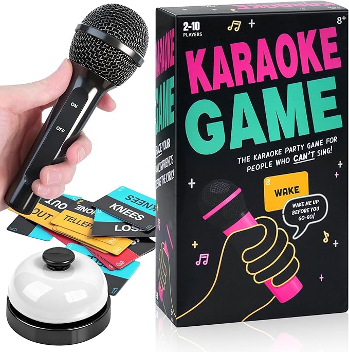 Aikertec Mic Karaoke Party Game – 250 Lyric Cards Music Challenge Board Game for Family, Friends, and Adult Gatherings