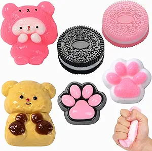 Taba Squeeze Fidget Toys – 6-Pack Ultra-Soft Squishy Stress Relief Toys for Adults, Kawaii Cookie-Themed Sensory Toys