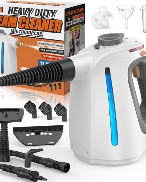 Heavy-Duty Handheld Steam Cleaner – Multi-Purpose with Lockable Steam Button & 11 Accessories, Continuous Steam with Unlimited Water Refill, Ideal for Car, Grout, and Home Cleaning (Grey)